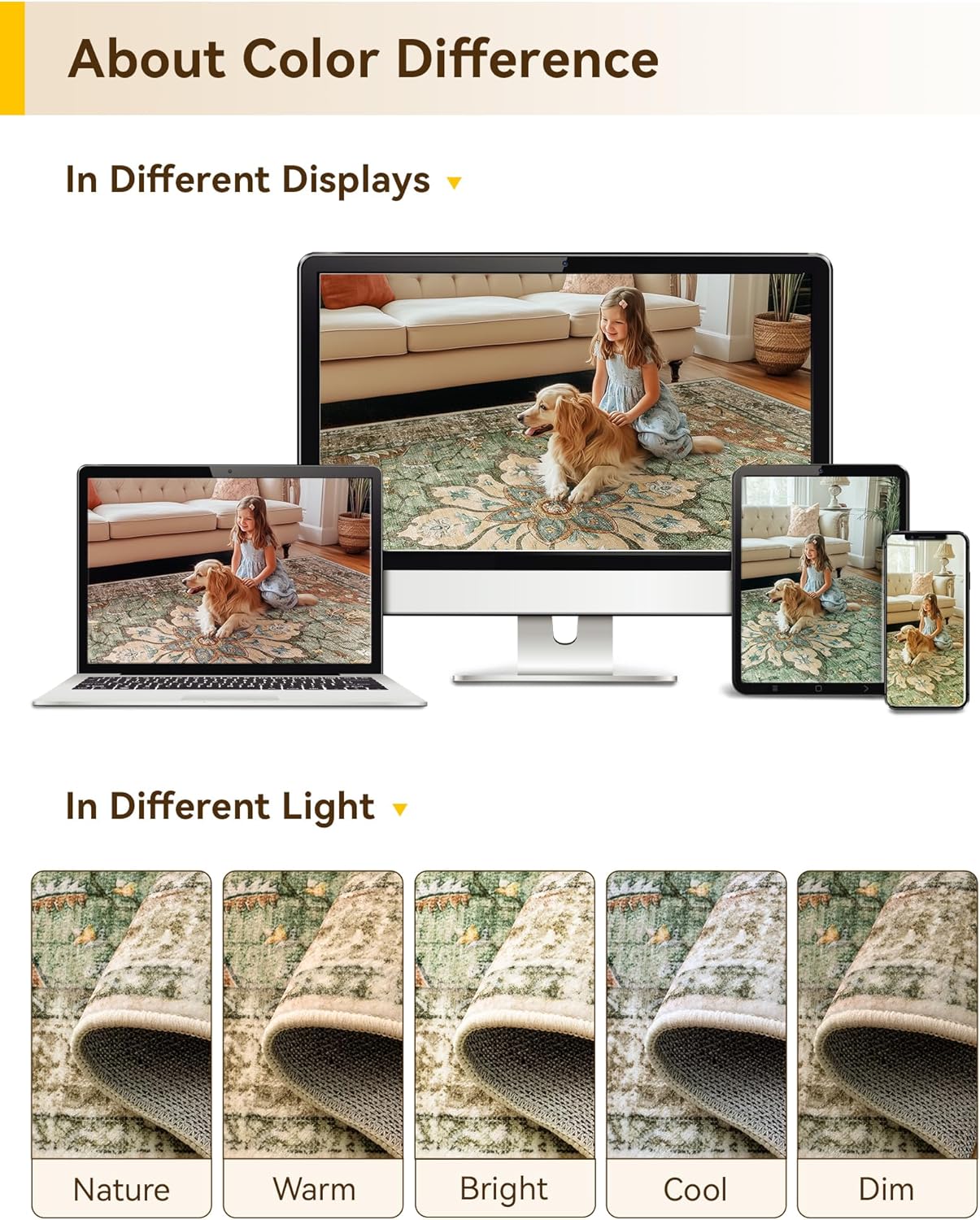 Area Rugs 5'x7' Washable Non-Slip, Floral Vintage Distress Print Pattern Medallion Carpet for Living Room Bedroom Dining Room, Brick Red Rust Neutral Brown Burnt Orange Green - Image 5