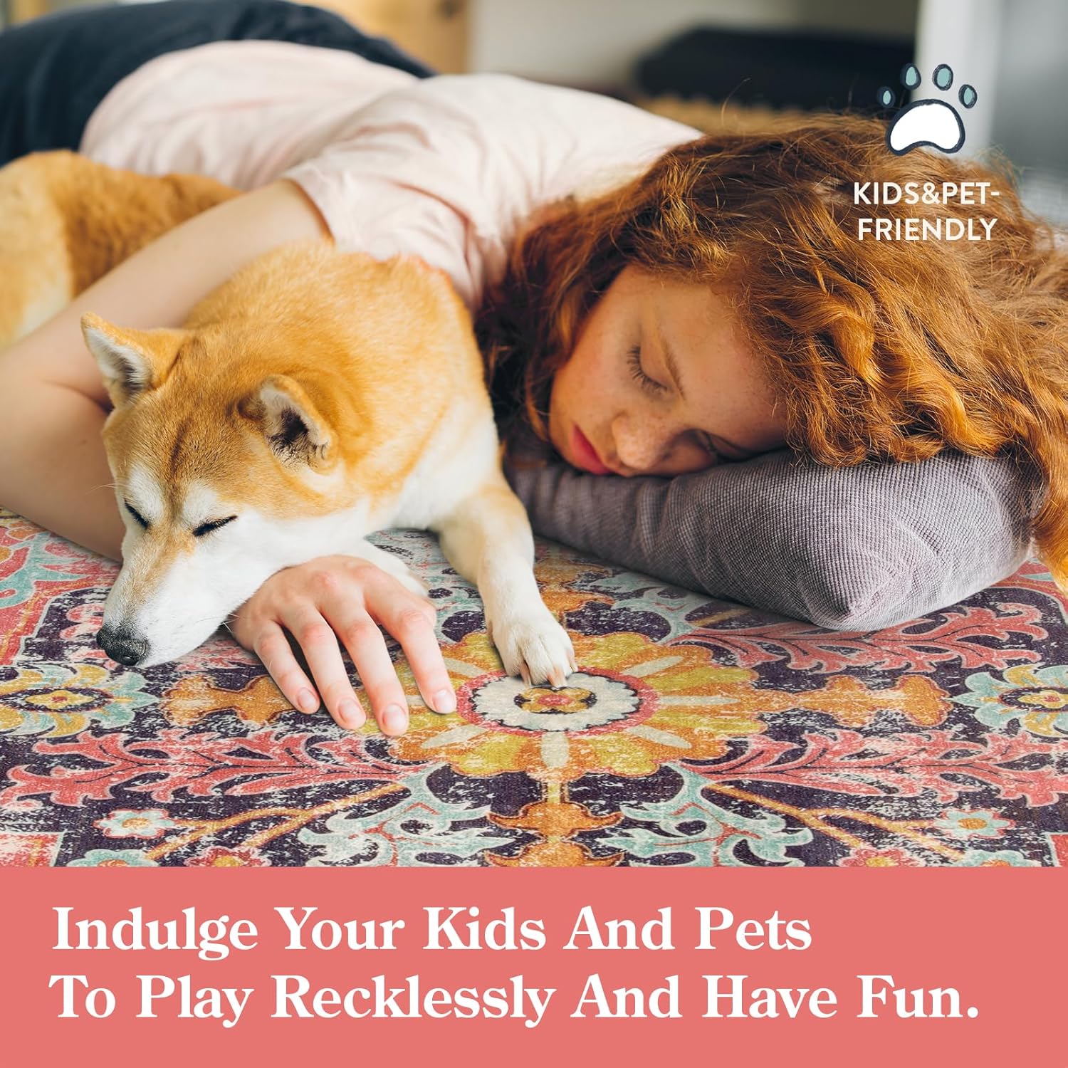 Lahome Bohemian Floral Medallion Round Rug - 4Ft Hot Pink Soft Round Area Rug Bedroom Kitchen Mat, Turkish Washable Indoor Floor Accent Bathroom Carpet for Nursery Living Room Home Office Hallway - Image 6