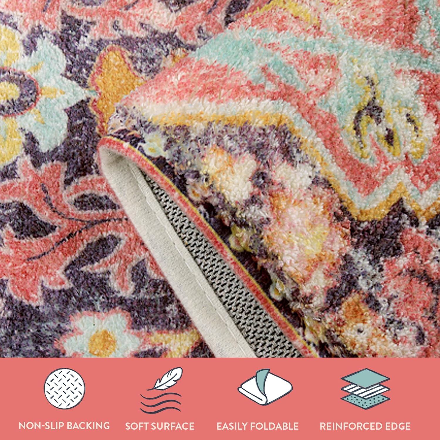 Lahome Bohemian Floral Medallion Round Rug - 4Ft Hot Pink Soft Round Area Rug Bedroom Kitchen Mat, Turkish Washable Indoor Floor Accent Bathroom Carpet for Nursery Living Room Home Office Hallway - Image 8