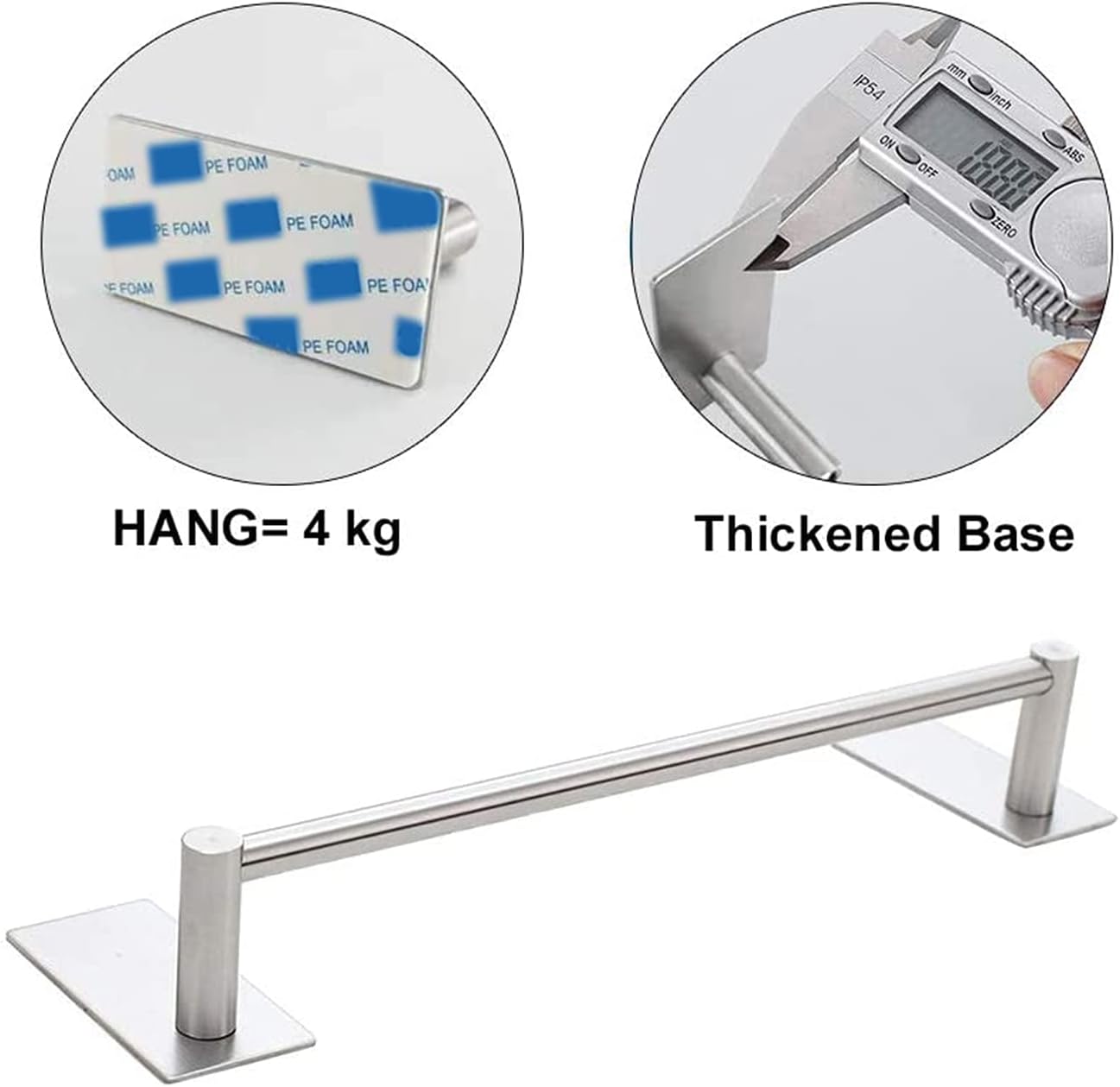 NearMoon Self Adhesive Bathroom Towel Bar- Stainless Steel Bath Wall Shelf Rack Hanging Towel Stick On Sticky Hanger Contemporary Style, NO Drilling (1 Pack, Brushed Nickel, 24-Inch Towel Rack) - Image 5