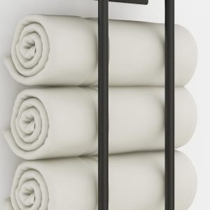 Towel Racks for Bathroom, Bathroom Towel Rack Wall Mounted with Metal Shelf and 3 Hooks for Small Bathroom, Black