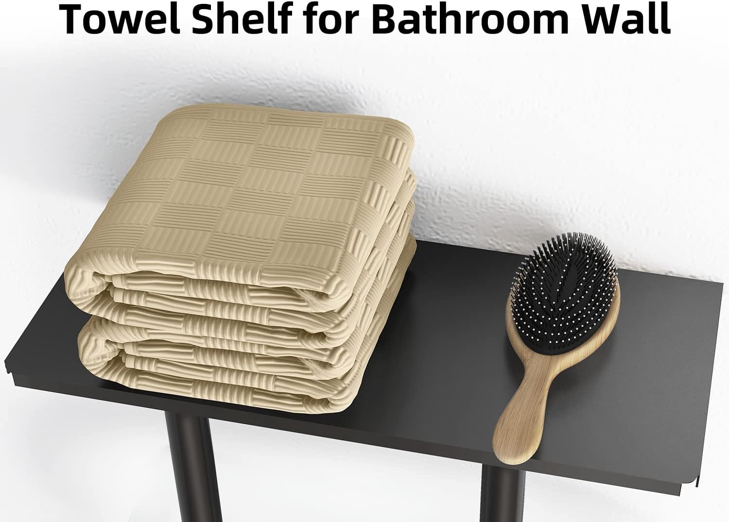 Towel Racks for Bathroom, Bathroom Towel Rack Wall Mounted with Metal Shelf and 3 Hooks for Small Bathroom, Black - Image 4