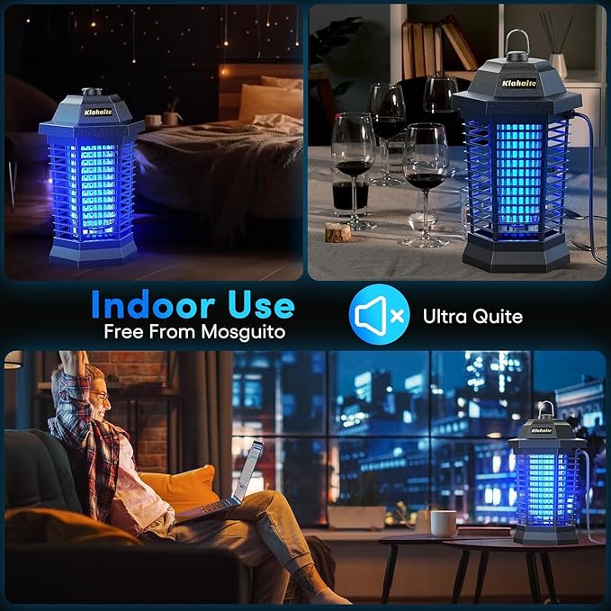 Klahaite Bug Zapper Outdoor, Electric Mosquito Zapper, Fly Zapper Indoor Fly Traps, Mosquito Repellent Outdoor Patio and Backyard Covers 1/2 Acre, 3 Prong Plug, 4200V, ABS Fireproof Plastic Outer - Image 3