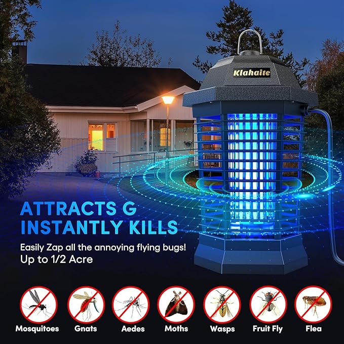 Klahaite Bug Zapper Outdoor, Electric Mosquito Zapper, Fly Zapper Indoor Fly Traps, Mosquito Repellent Outdoor Patio and Backyard Covers 1/2 Acre, 3 Prong Plug, 4200V, ABS Fireproof Plastic Outer - Image 5
